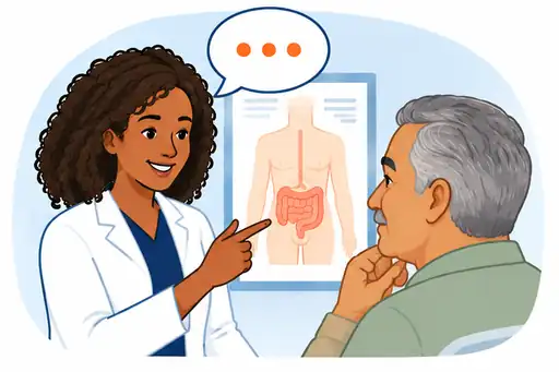 Dr. Lamb explaining a diagnosis and treatment options to a patient
